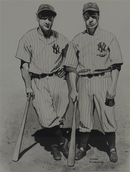 Lou Gehrig & Joe DiMaggio 7x9 Original James Fiorentino Watercolor Painting