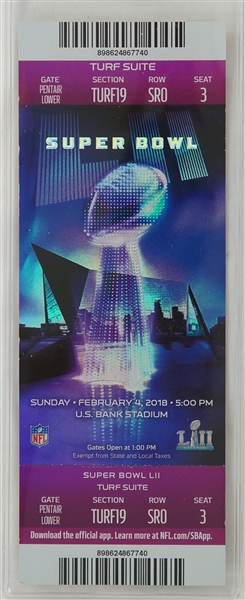 Super Bowl LII Philadelphia Eagles vs. New England Patriots Full Ticket w/Lanyard