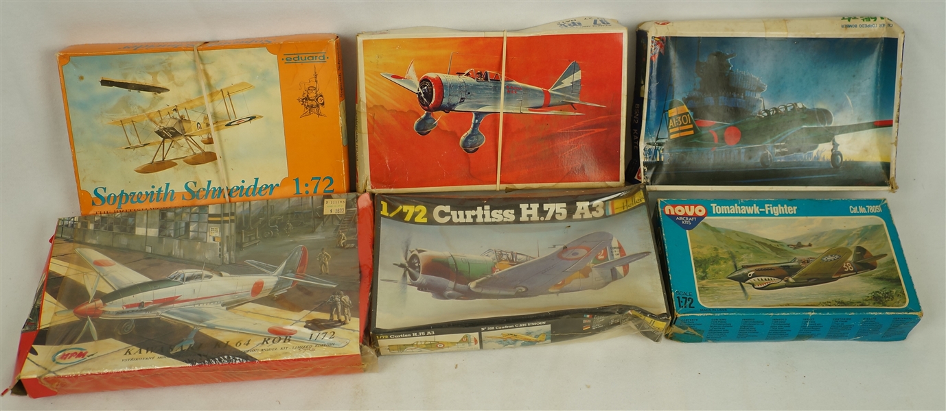 Vintage Collection of 6 Model Airplane Kits & U.S. Army Scorpion Model Tank Kit