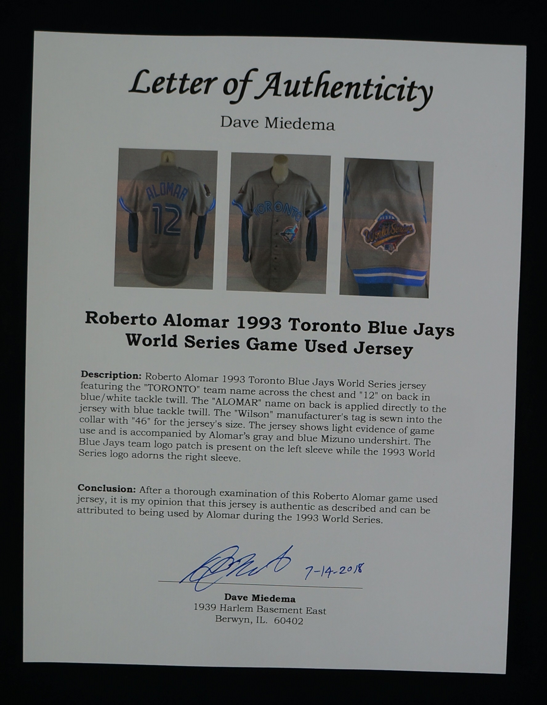 XL- ROBERTO ALOMAR BLUE JAYS MLB CAREER STATS/AWARDS MAJESTIC LICENSED  JERSEY