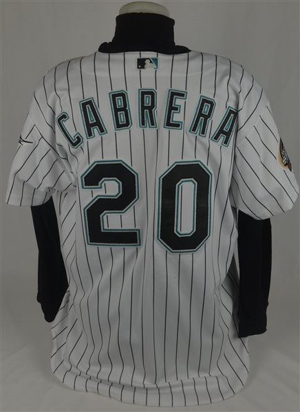 Miguel Cabrera 2003 World Series Florida Marlins Rookie Game Used Jersey w/Dave Miedema LOA