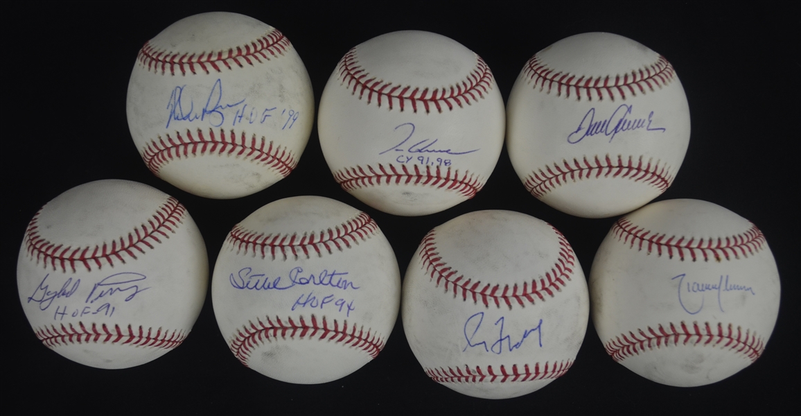 Collection of 7 Autographed 300 Win Baseballs 
