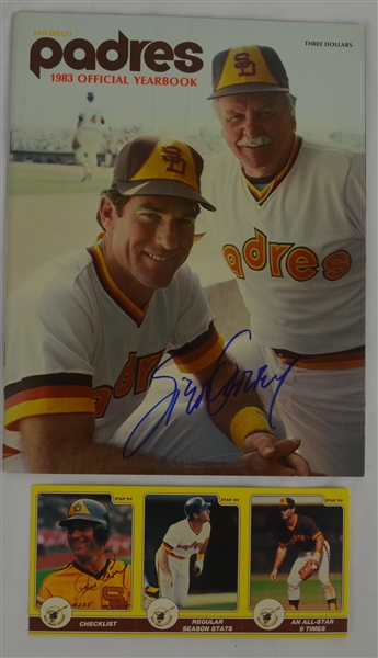 Steve Garvey Lot of 2 Autographed 1983 San Diego Padres Yearbook & Uncut 1984 Trading Card Sheet 