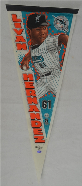 Livan Hernandez Autographed & Inscribed 1997 Florida Marlins World Series Pennant 