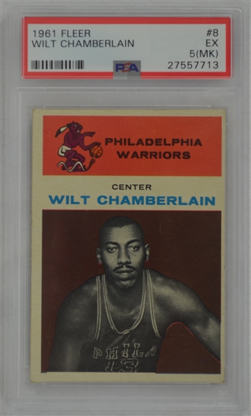 Wilt Chamberlain 1961 Fleer #8 Rookie Card PSA 5 EX (mk)