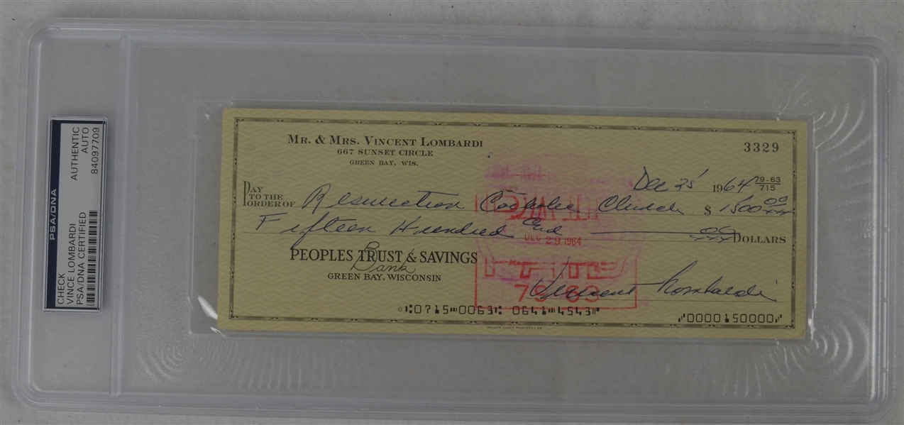 Vince Lombardi Signed Personal Check #3329 PSA/DNA Authentic