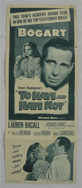 Original "To Have And Have Not" Movie Poster w/Humphrey Bogart 