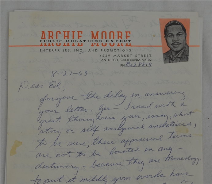 Archie Moore Signed 1963 Handwritten Letter