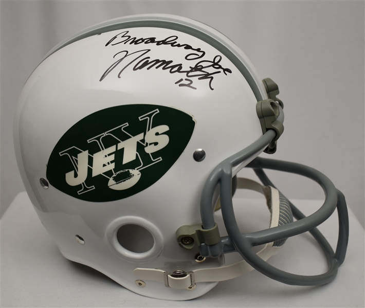 Joe Namath Autographed & Inscribed Full Size Authentic New York Jets TK Suspension Helmet