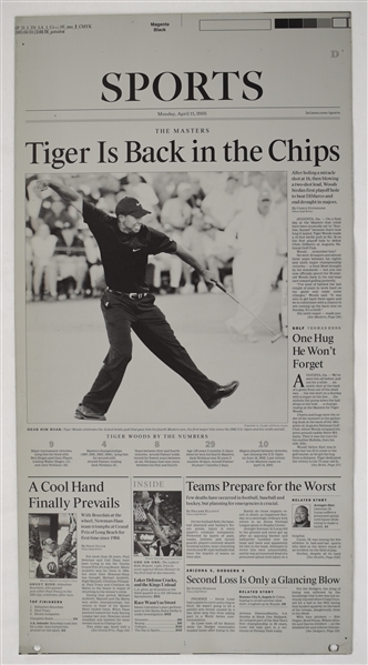 Tiger Woods Los Angeles Times 2005 Masters Printing Plate