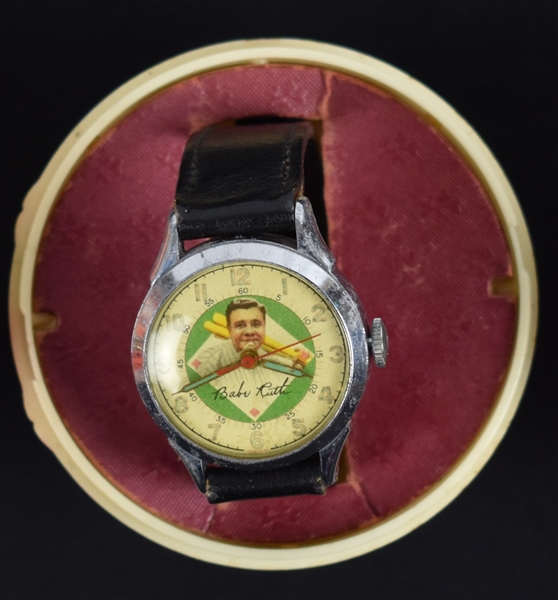 Babe Ruth Vintage Wrist Watch in Original Plastic Baseball Case In Working Condition