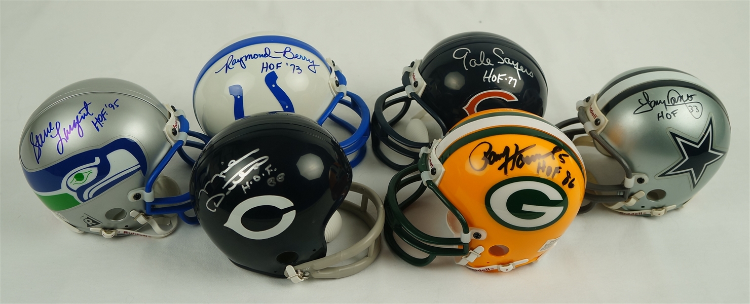 Collection of 6 Autographed NFL Mini Football Helmets