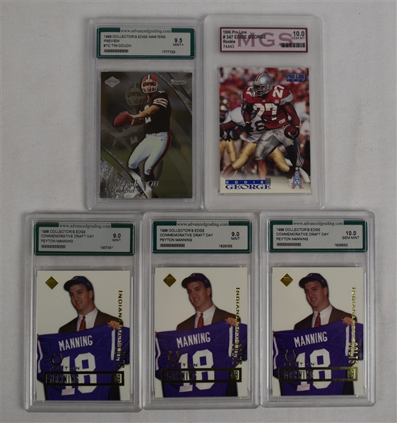 Collection of 5 Graded Rookie Football Cards w/Peyton Manning