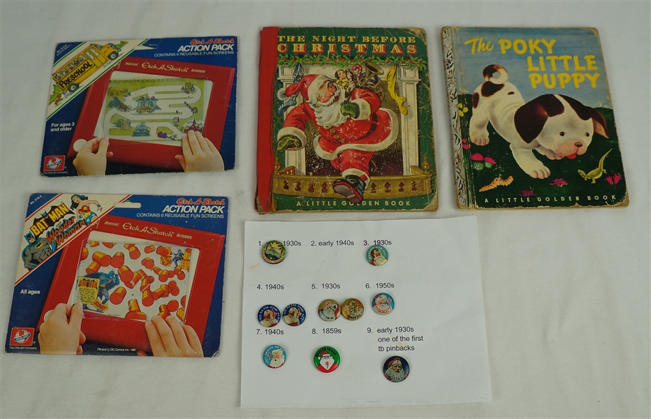 The Night Before Christmas Book & Vintage Pinback Button Collection