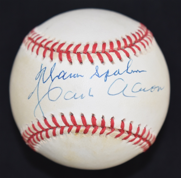 Hank Aaron & Warren Spahn Dual Signed Baseball