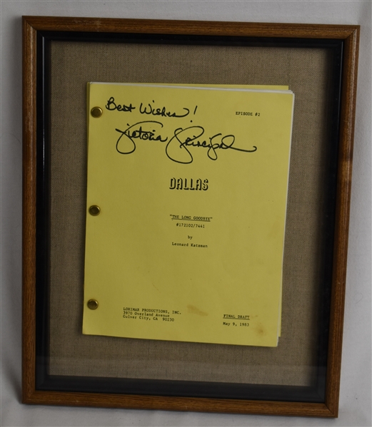 “Dallas” Framed Script Dated May 9th, 1983 signed by Victoria Principal