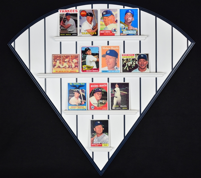 Mickey Mantle Collection of 12 Porcelain Cards 2/Display & 1952 Topps Rookie