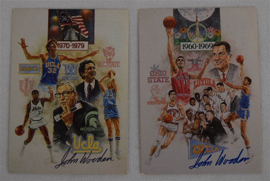 John Wooden Lot of 2 Autographed Cards
