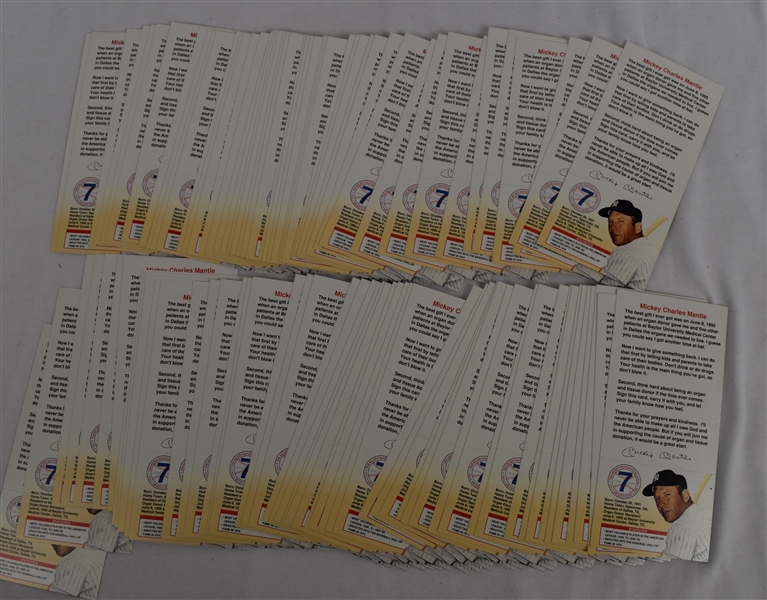 Mickey Mantle Lot of 100 Donor Cards