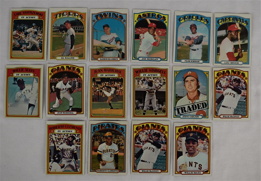 Collection of 16 Vintage 1972 Topps Cards w/Roberto Clemente