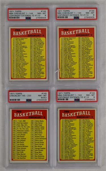 Collection of 4 Vintage 1971 Topps Basketball Checklist Cards PSA 8 NM-MT