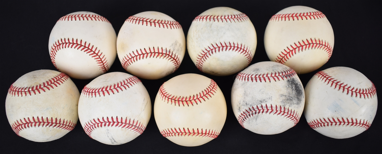 Collection of 9 Game Used Baseballs 
