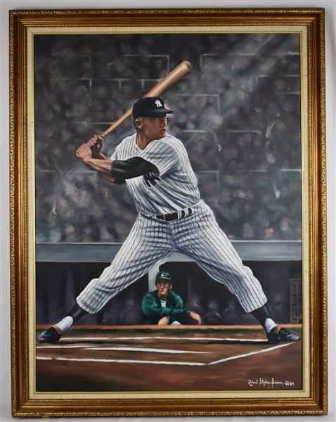 Mickey Mantle Autographed & Inscribed 1985 Original Oil Painting by Robert Stephen Simon