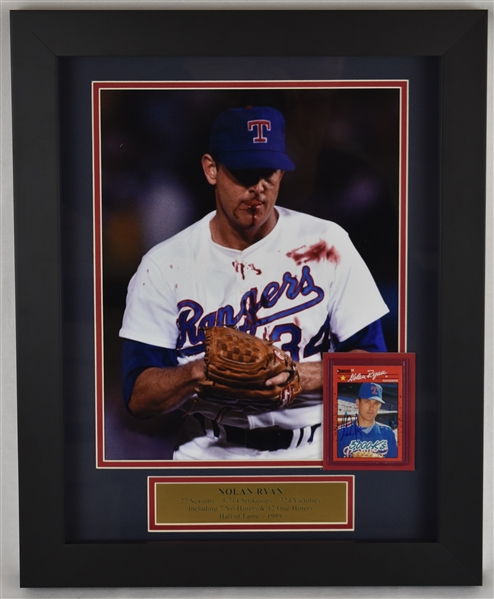 Nolan Ryan Bloody Jersey Autographed Framed Display