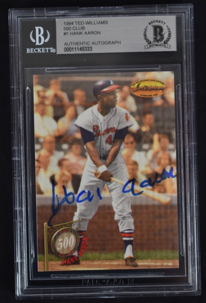 Hank Aaron Autographed Ted Williams Card Beckett Authentication
