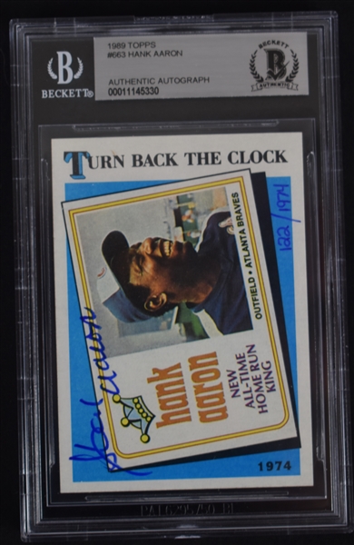 Hank Aaron Turn Back the Clock Autographed Card Beckett Authentication
