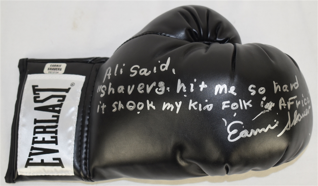 Ernie Shavers Autographed & Inscribed Black Boxing Glove