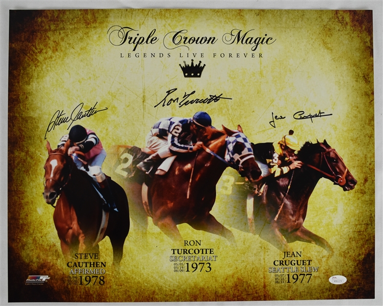 Triple Crown Autographed 16x20 Photo Secretariat Seattle Slew & Affirmed Jockeys