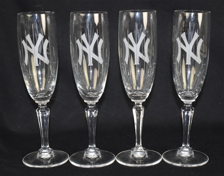 Set of Four (4) New York Yankee Wine Glasses