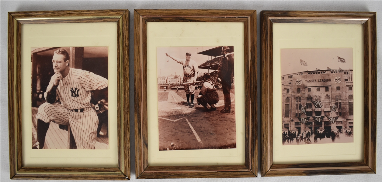 Babe Ruth Lou Gehrig & Yankee Stadium Series of 3 Framed 5 x 7 Photos