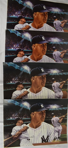 Mickey Mantle 18x24 "Mickey at Night" Lot of 4 Lithographs by Robert Stephen Simon
