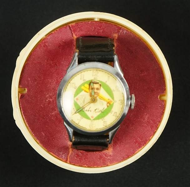 Babe Ruth Vintage 1948 Wrist Watch in Original Plastic Baseball Case In Working Condition