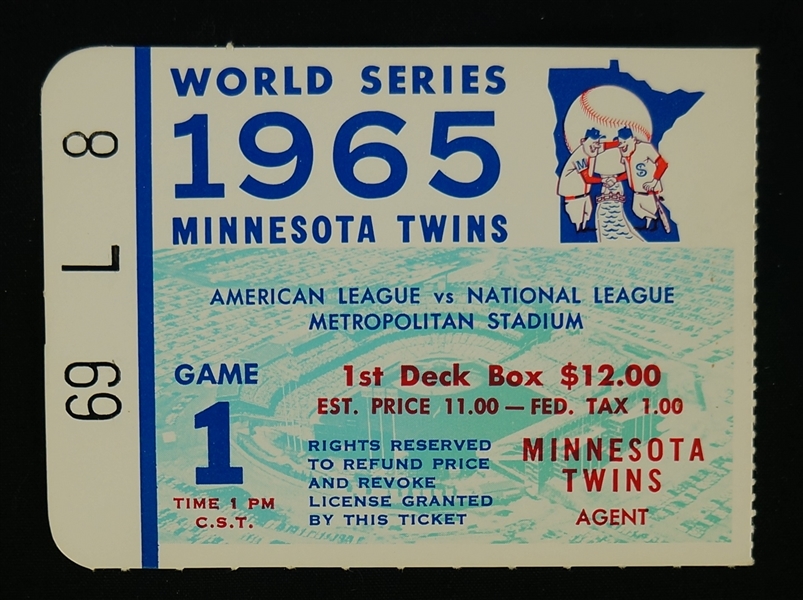 Los Angeles Dodgers vs. Minnesota Twins 1965 World Series Ticket MINT