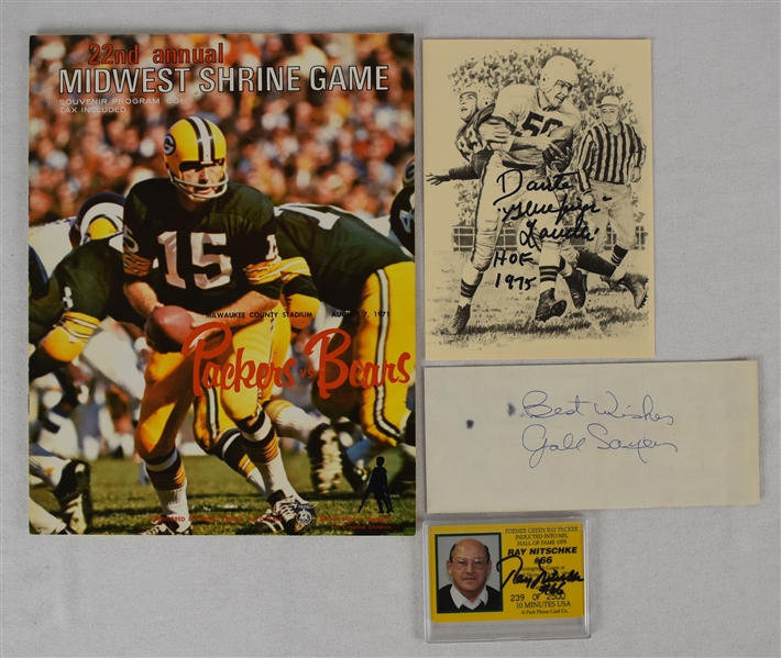 Ray Nitschke Gales Sayers & Dante Lavelli Autographed Cards & Magazine