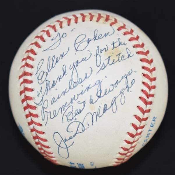 Joe DiMaggio Autographed & Inscribed Baseball to Nurse Ellen