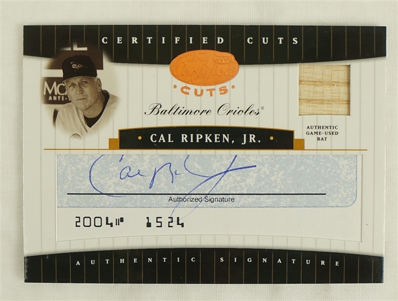 Cal Ripken Card Collection w/2004 Leaf Certified Cuts Game Used & Autographed Bat Card #19/25