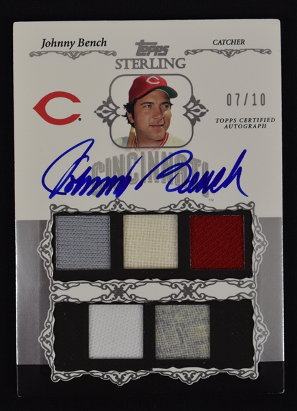Johnny Bench 2006 Topps Sterling LE Game Used Jersey Bat Autographed Card