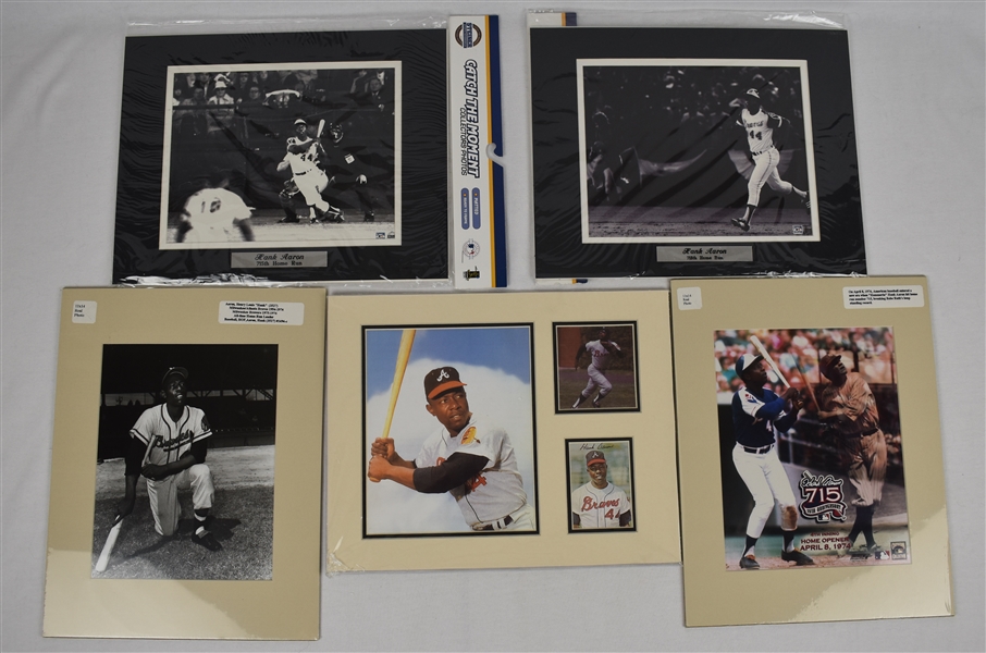 Hank Aaron Collection of 5 Matted Photos