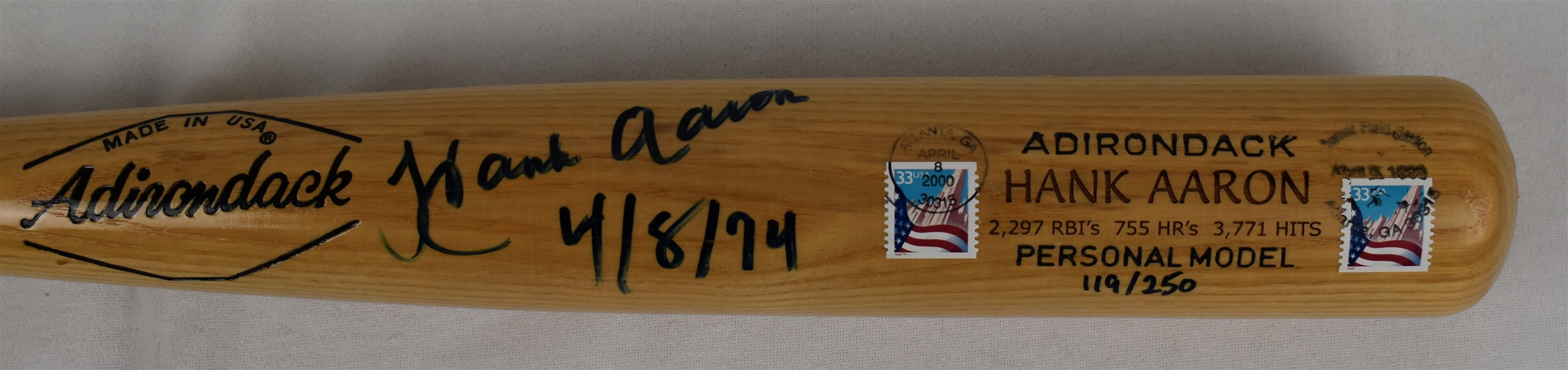 Hank Aaron Autographed Inscribed 4/8/74 Limited Edition Stamped Bat