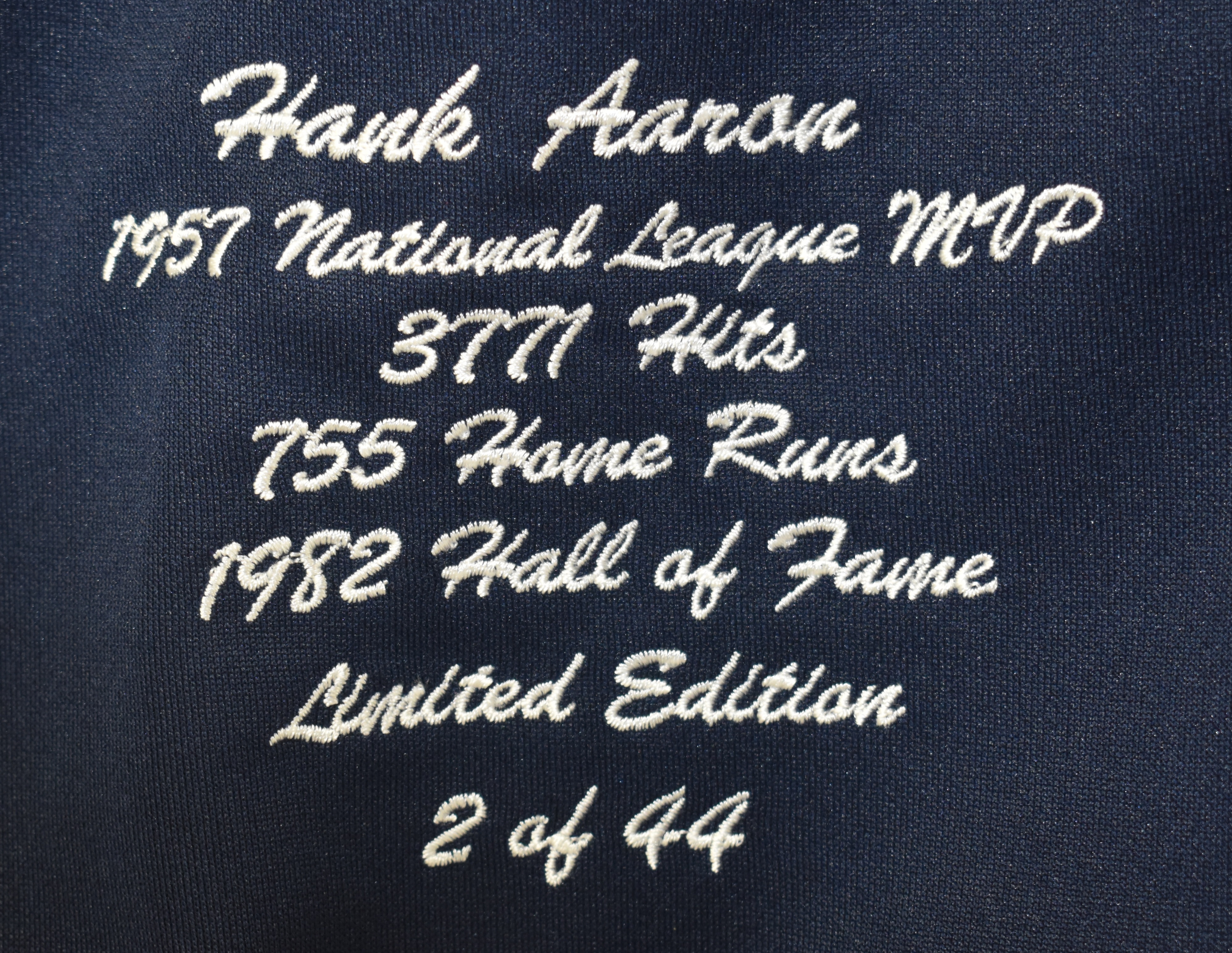 Lot Detail - HANK AARON AUTOGRAPHED LIMITED EDITION (#22/44) ATLANTA BRAVES  REPLICA JERSEY WITH EMBROIDERED CAREER ACHIEVEMENTS
