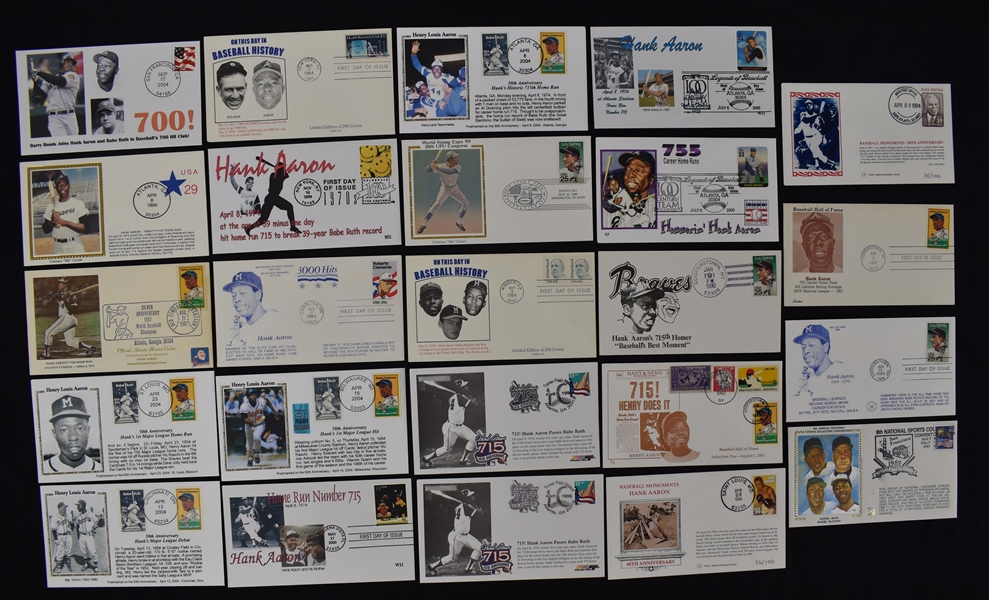Hank Aaron Collection of 24 Unsigned First Day Covers 