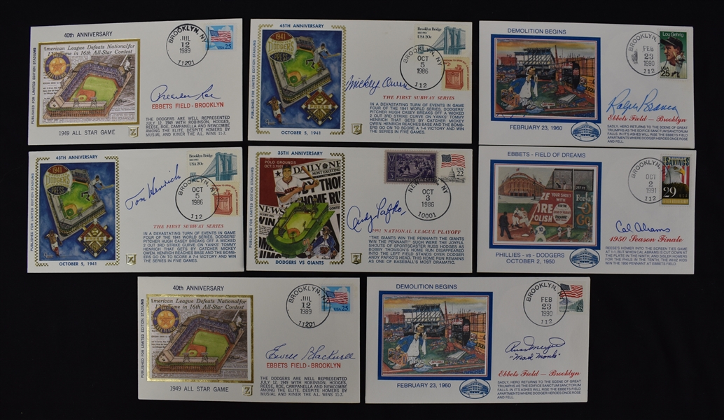 Brooklyn Dodgers Ebbetts Field Collection of 8 Autographed First Day Covers 