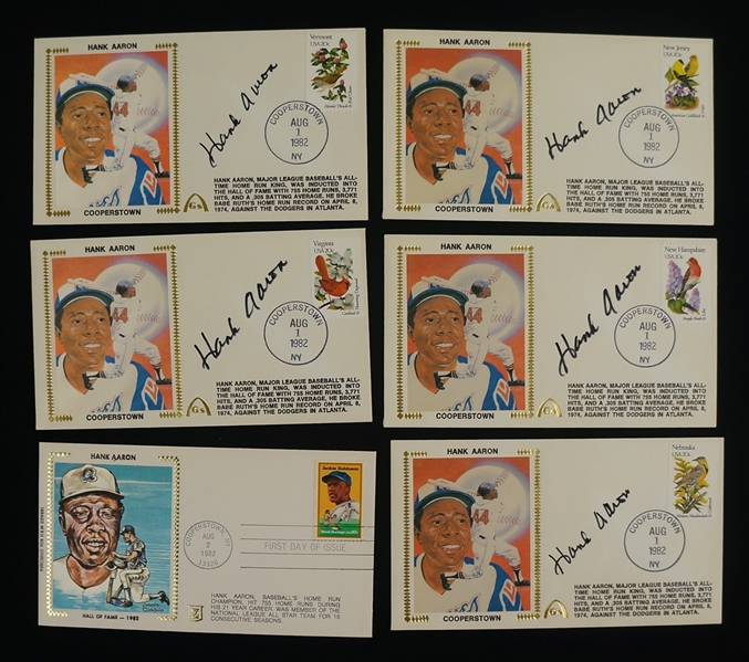 Hank Aaron Collection of 5 Hall of Fame Autographed First Day Covers 