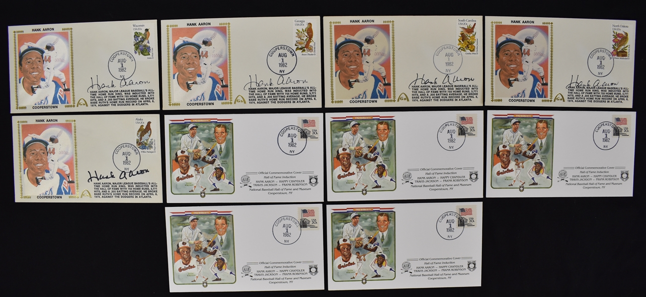 Hank Aaron Collection of 5 Hall of Fame Autographed First Day Covers w/5 Unsigned