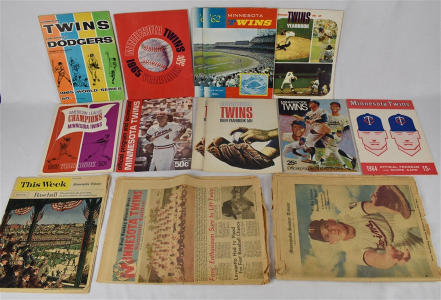 Minnesota Twins Collection of Programs & Newspapers w/1965 WS Program
