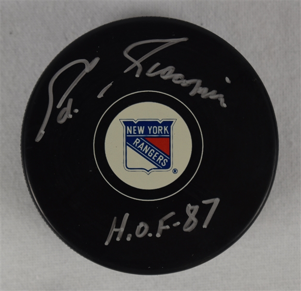 Eddie Giacomin Autographed & Inscribed HOF 87 New York Rangers Hockey Puck